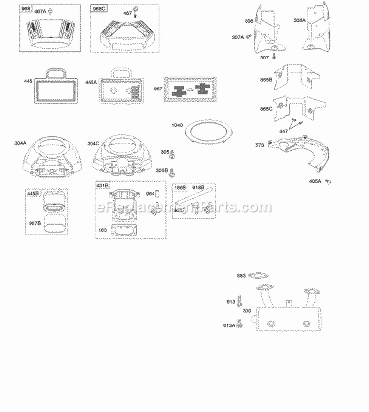 Air Cleaner Blower Housing Diagram and Parts List for 445877-0130-E1  Briggs and Stratton Engine